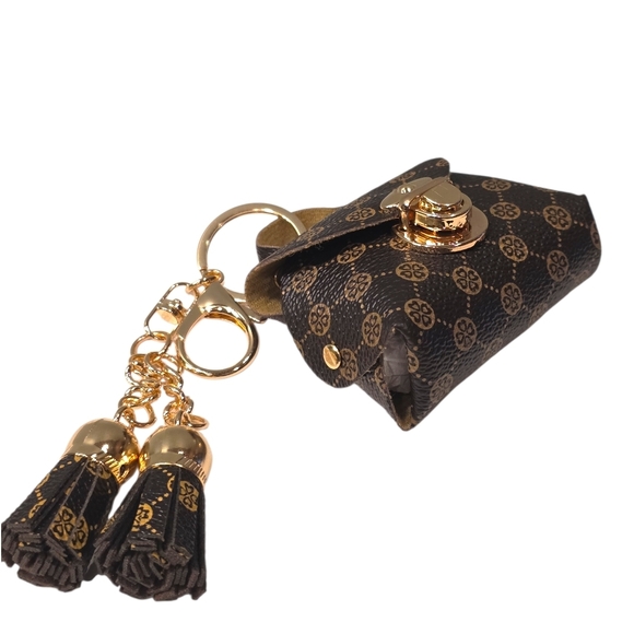 Chic Brown Patterned Keychain Bag with Gold Details - Picture 5 of 10